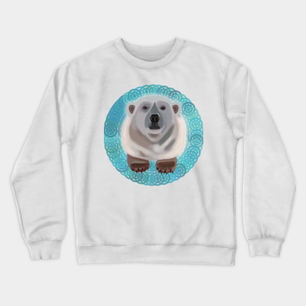 Polar Bear on turquoise circular pattern Crewneck Sweatshirt by KateVanFloof